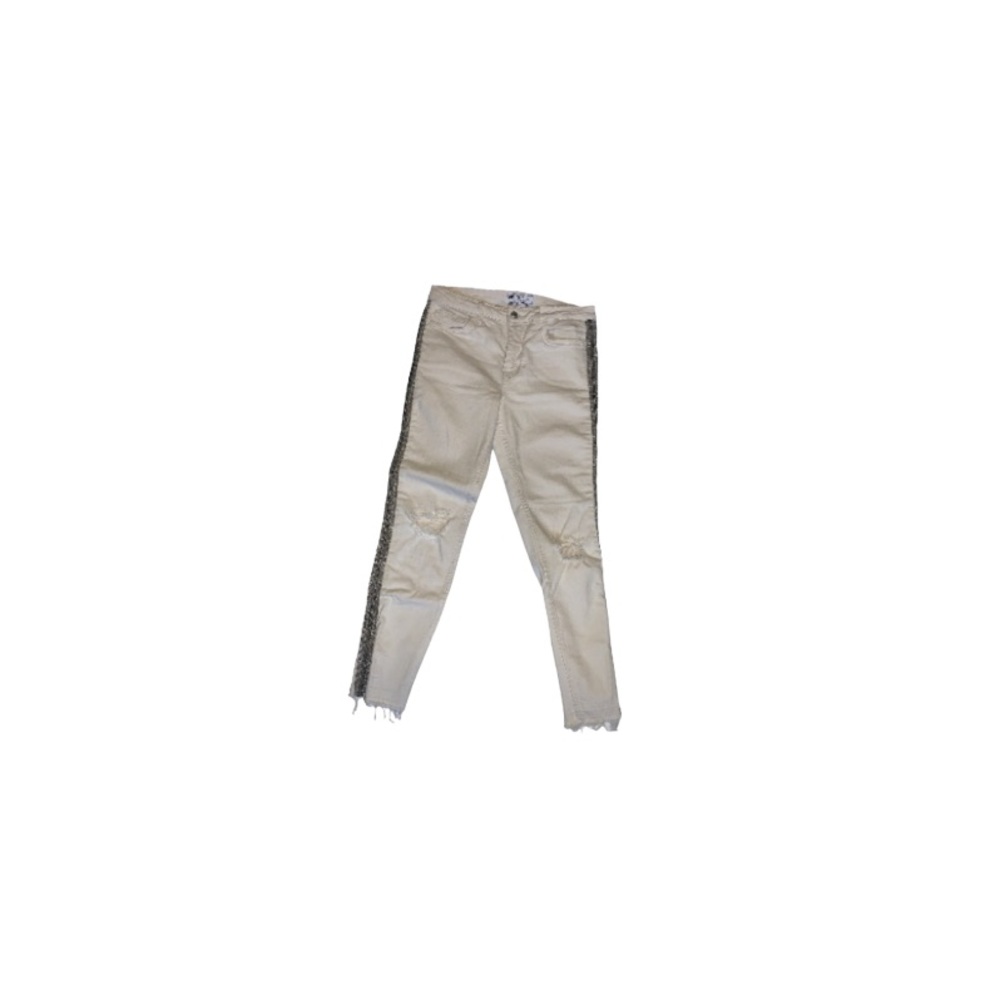Free People Cream and Silver Embellished Distressed Jeans - Women’s Size 30